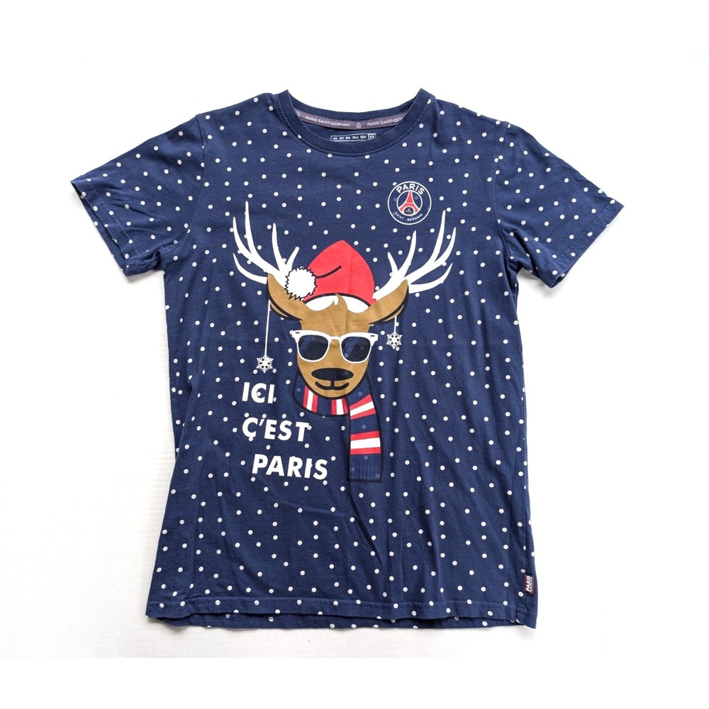 YOUTH XL Paris Saint Germain Shirt Holiday Winter Reindeer Snow Blue Ice C'est